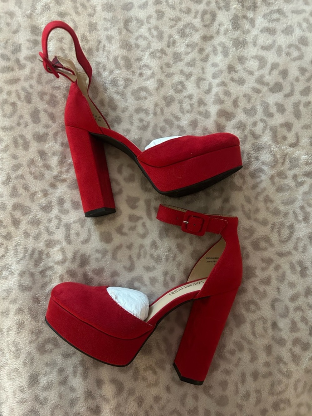 Red Platform Block Heels - Women 6